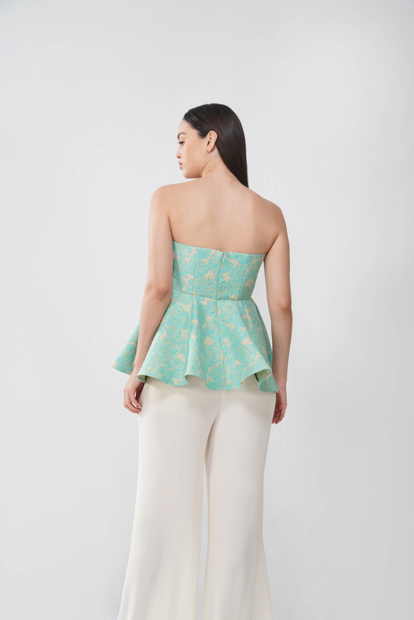 Mint floral jacquard top