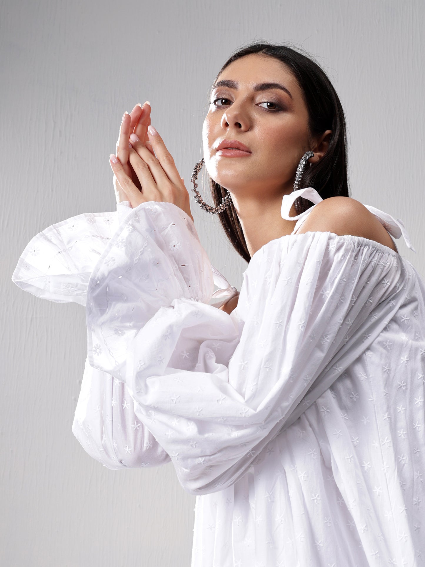 White Tiered Off Shoulder Dress