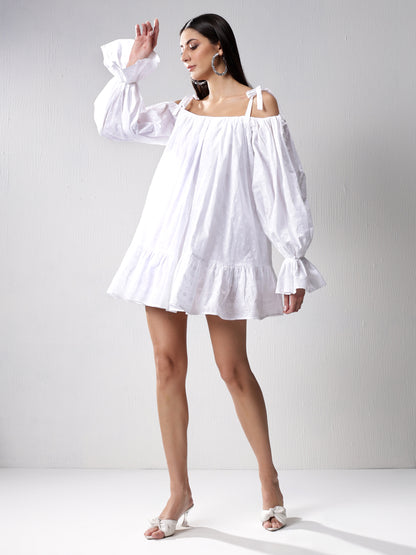 White Tiered Off Shoulder Dress