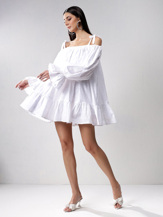 White Tiered Off Shoulder Dress
