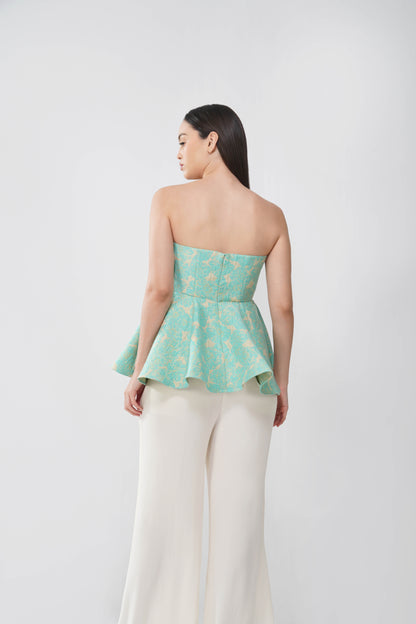 Mint floral jacquard top