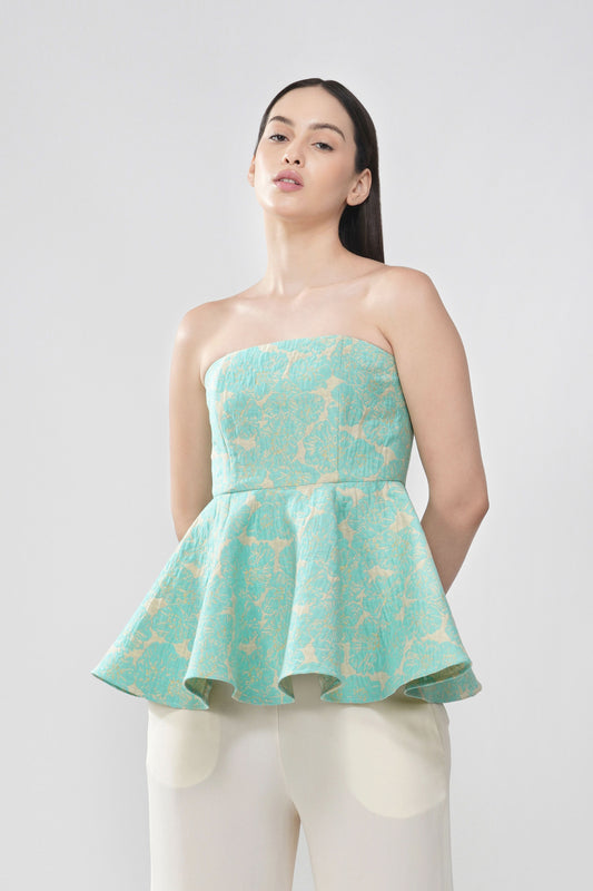Mint floral jacquard top
