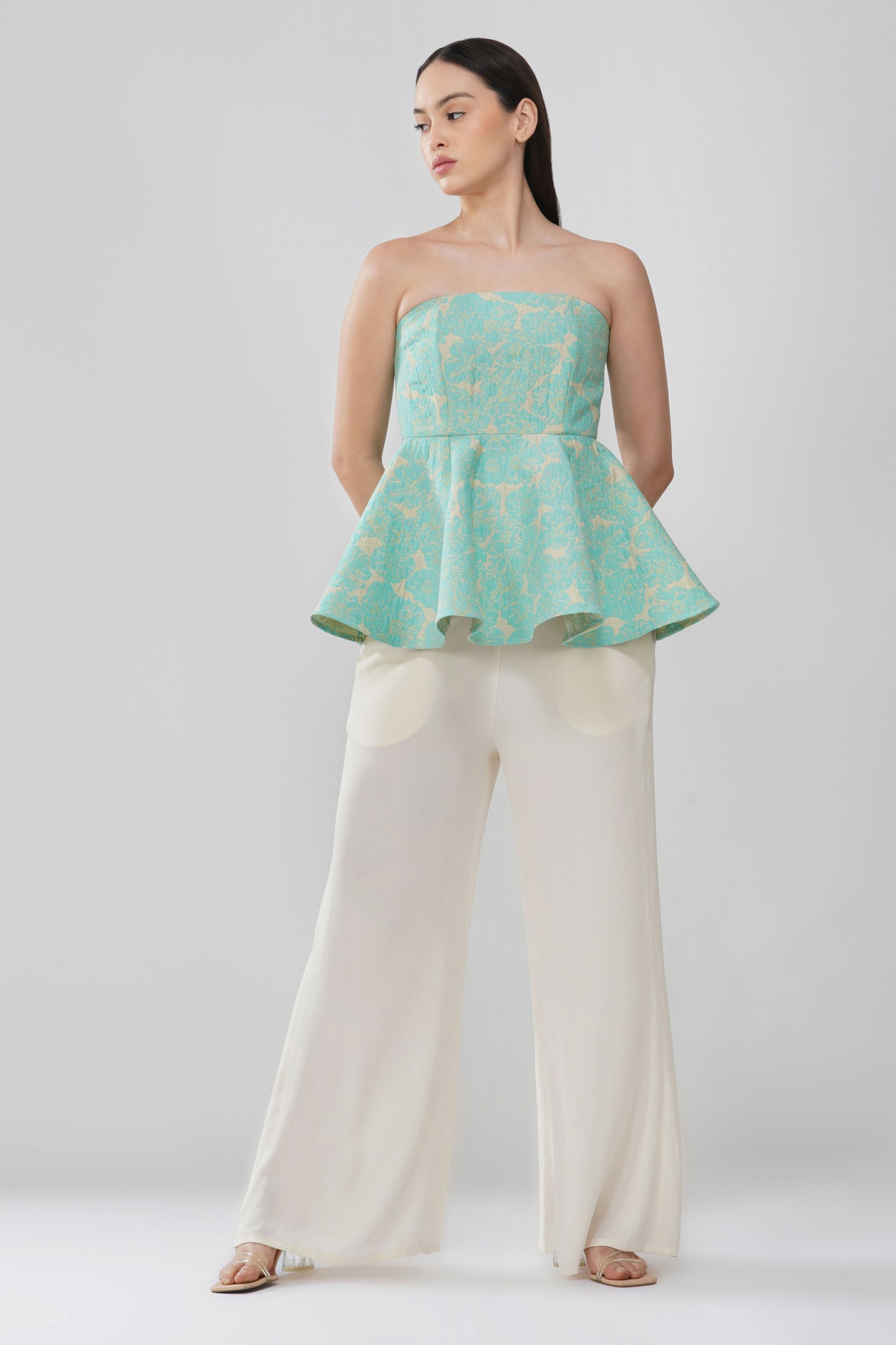 Mint floral jacquard top