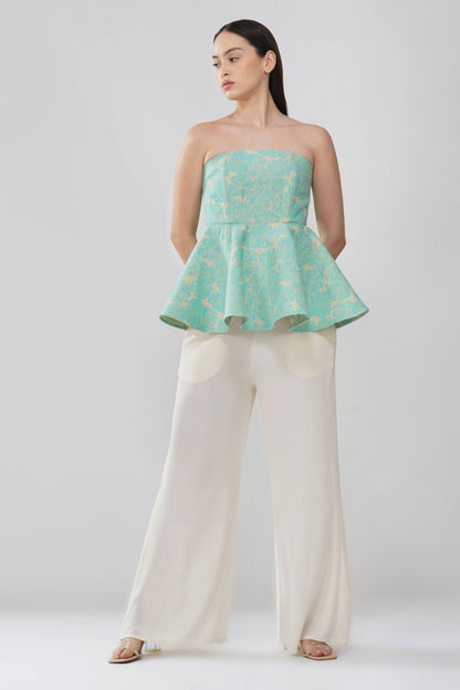 Mint floral jacquard top