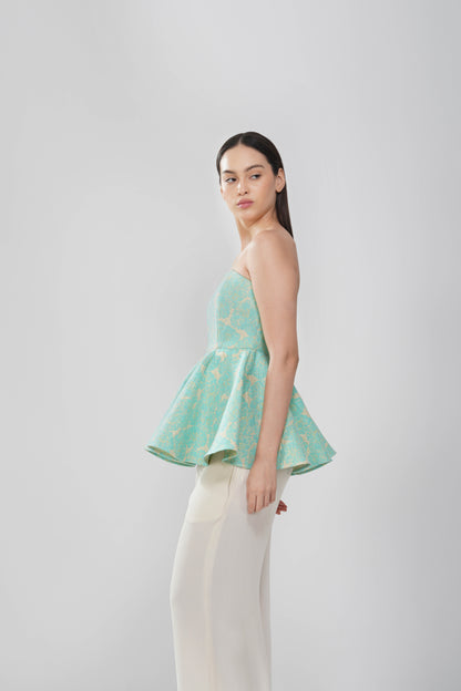 Mint floral jacquard top