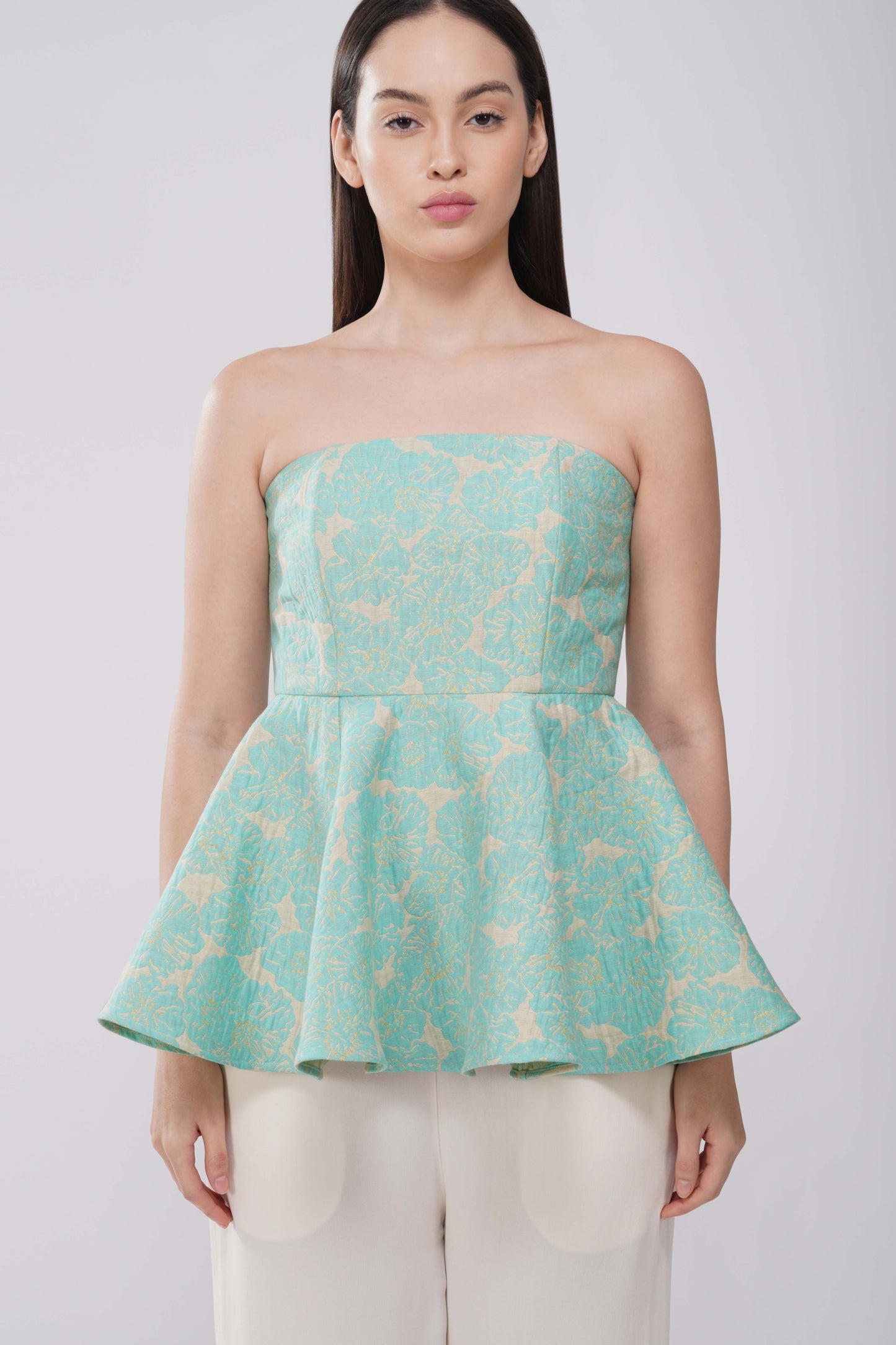 Mint floral jacquard top