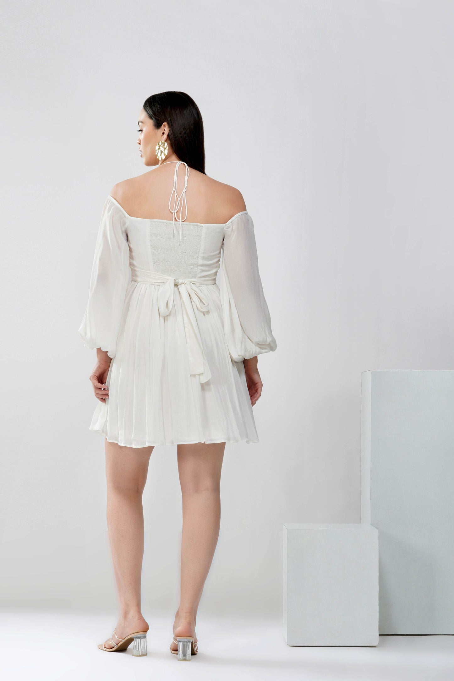 Off-shoulder string tie dress