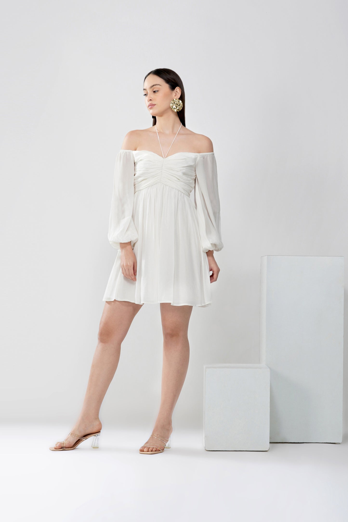 Off-shoulder string tie dress