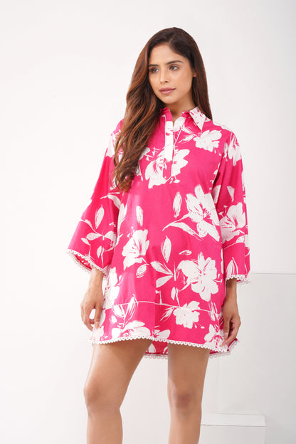 Pink floral shirt dress