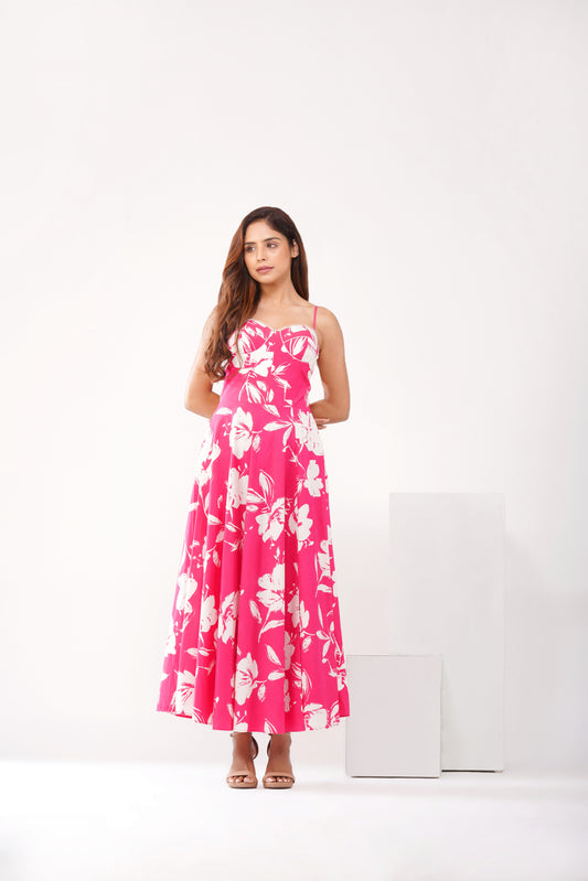 Pink floral corset Midi