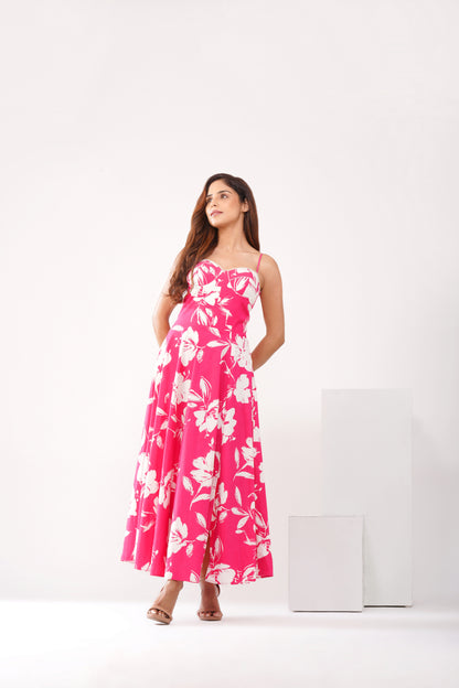 Pink floral corset Midi