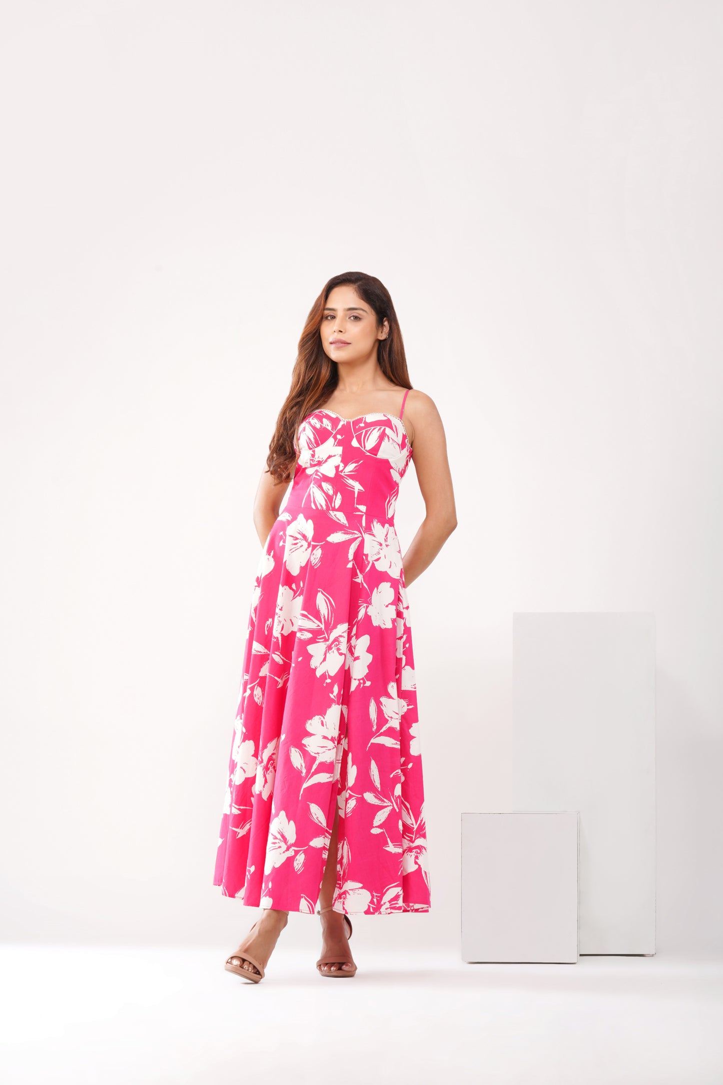 Pink floral corset Midi
