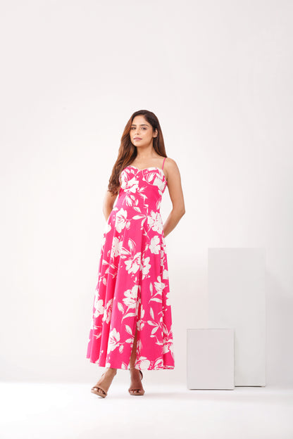 Pink floral corset Midi