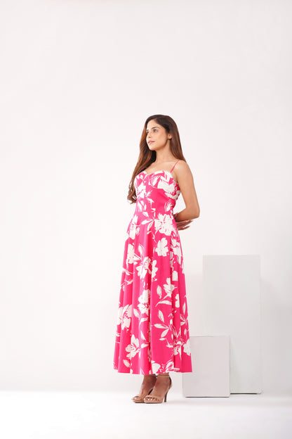 Pink floral corset Midi