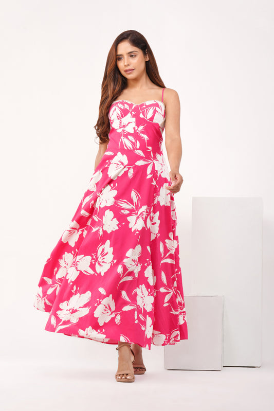 Pink floral corset Midi