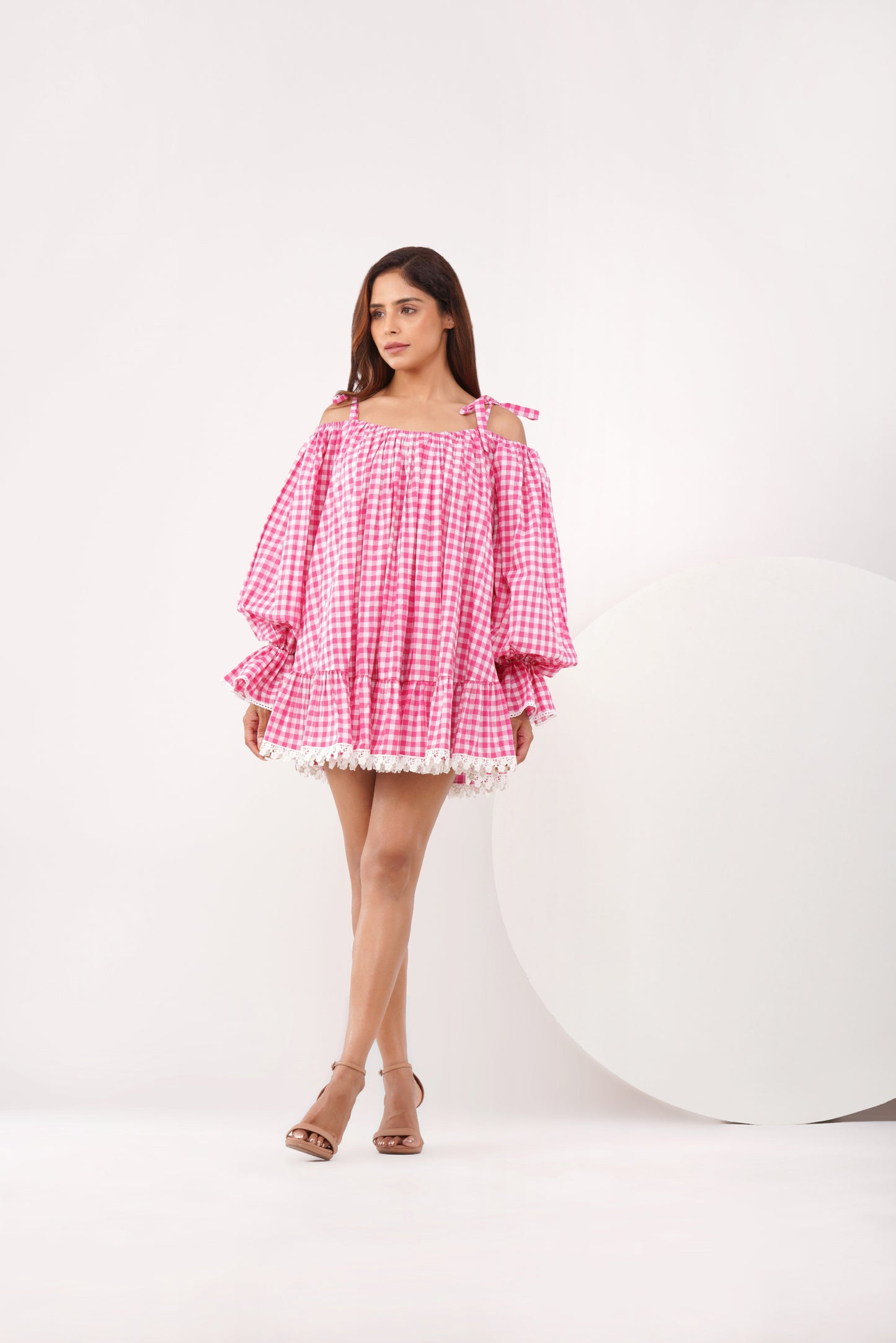 Gingham & Lace ruffle dress
