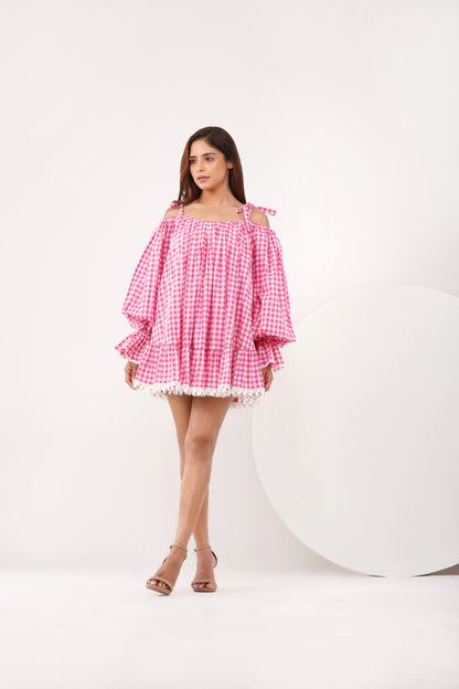 Gingham & Lace ruffle dress