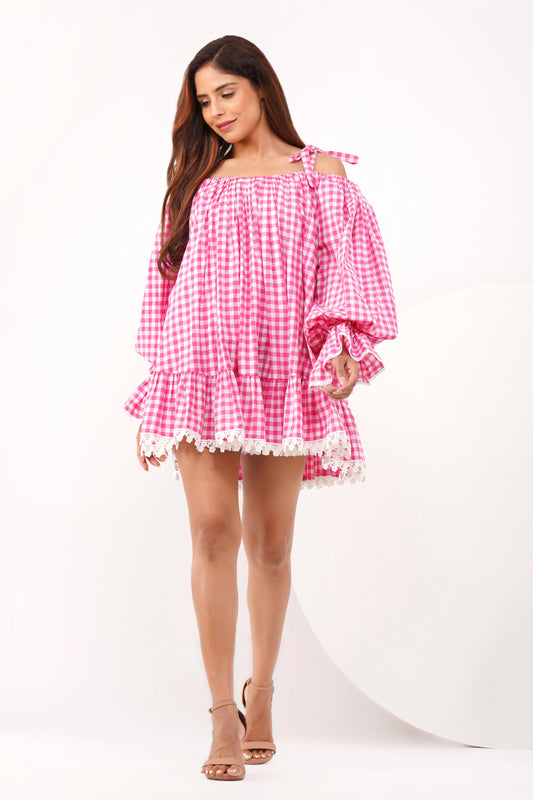 Gingham & Lace ruffle dress