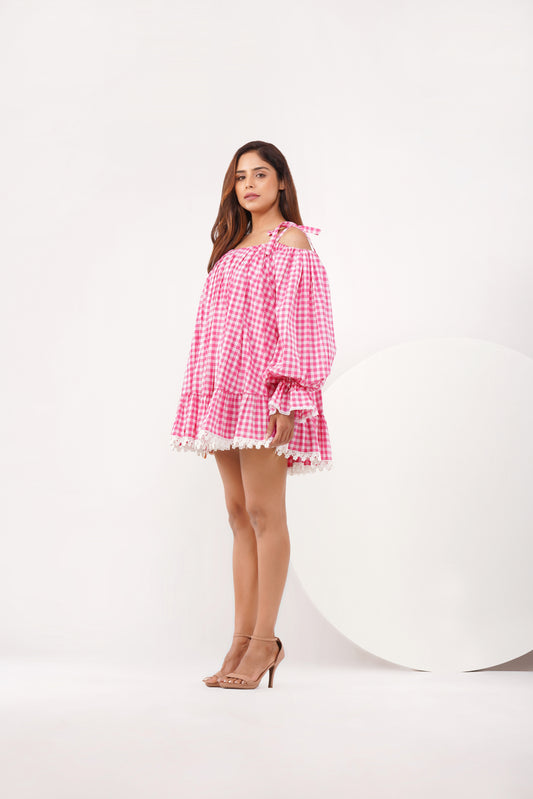 Gingham & Lace ruffle dress