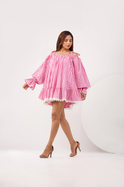 Gingham & Lace ruffle dress