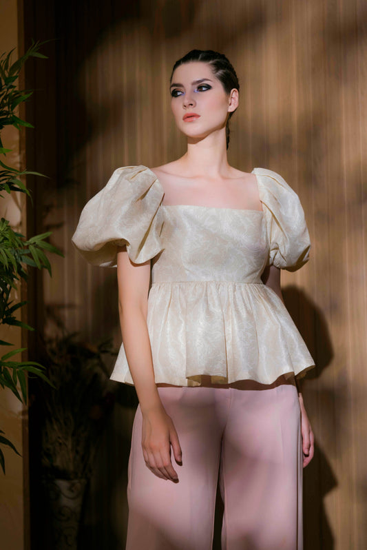Ivory Jacquard Peplum