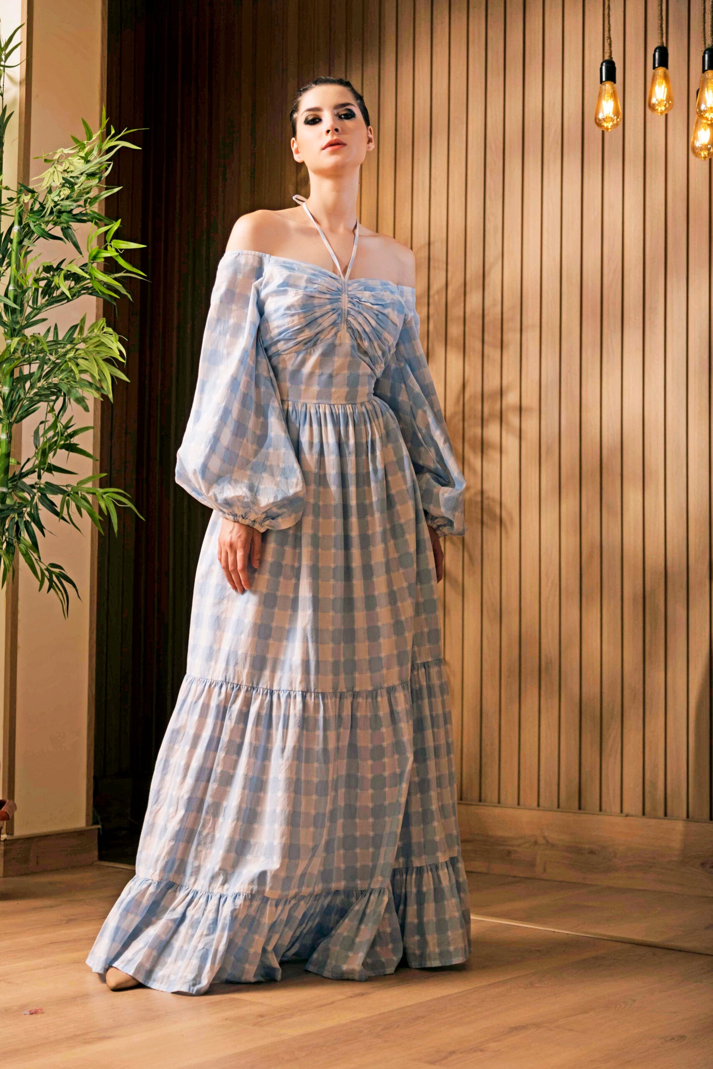 Gingham Tiered Maxi