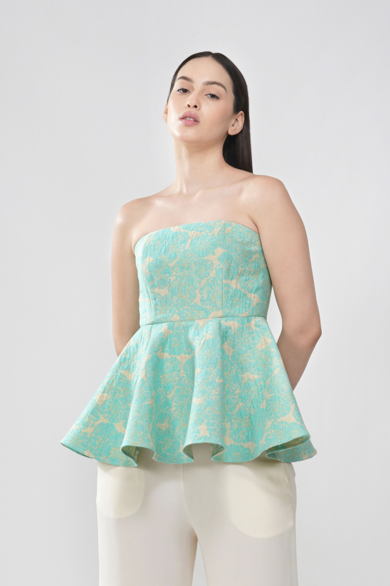 Mint floral jacquard top
