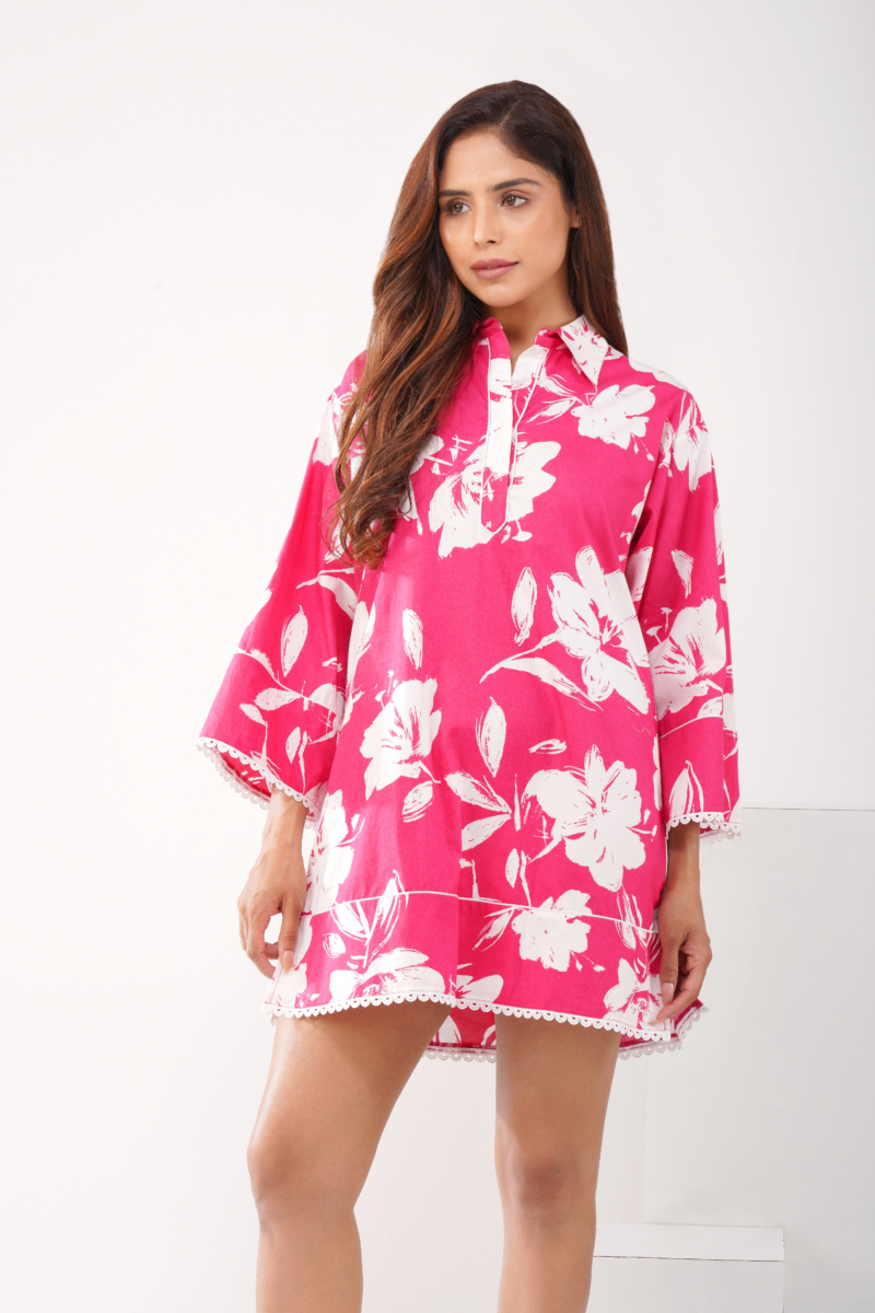 Pink floral shirt dress