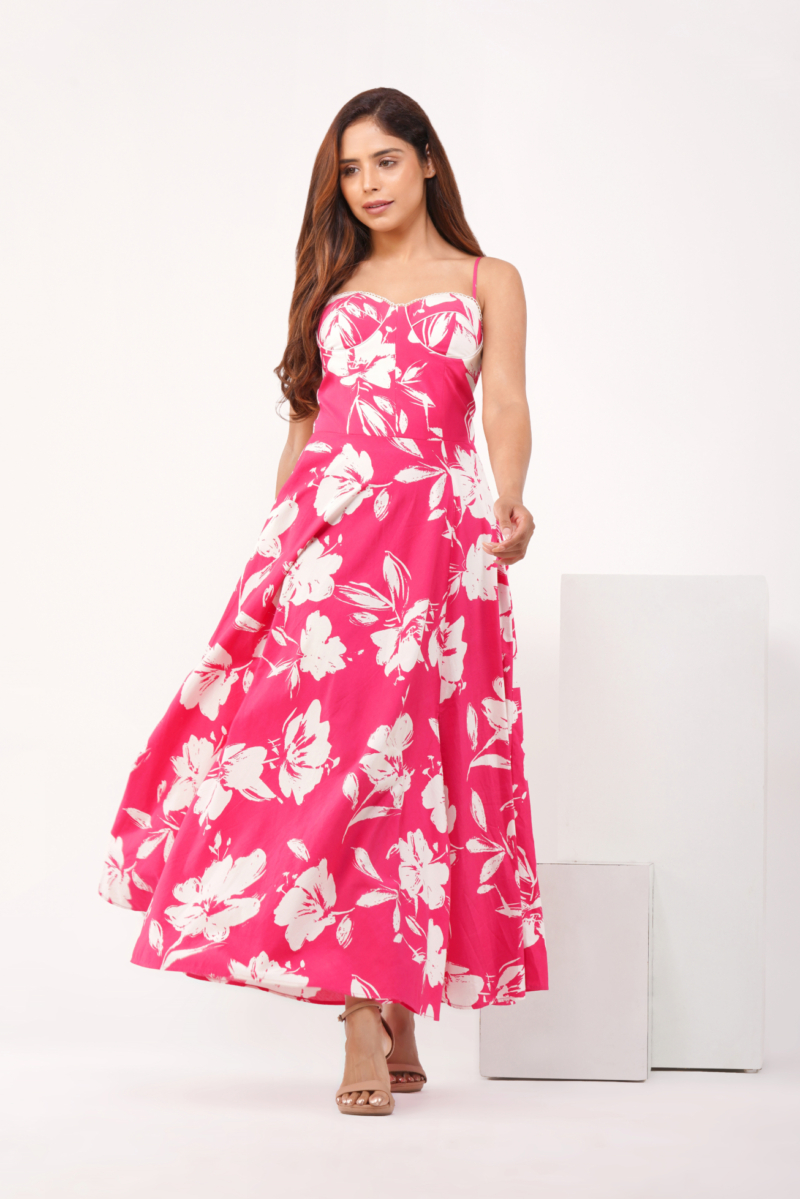 Pink floral corset Midi
