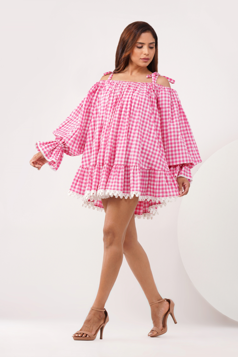 Gingham & Lace ruffle dress